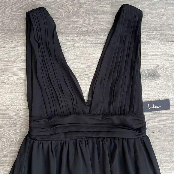 Lulus Heavenly Hues Maxi Dress Small Black Chiffon Slit Formal Wedding Guest 90s - Picture 8 of 12